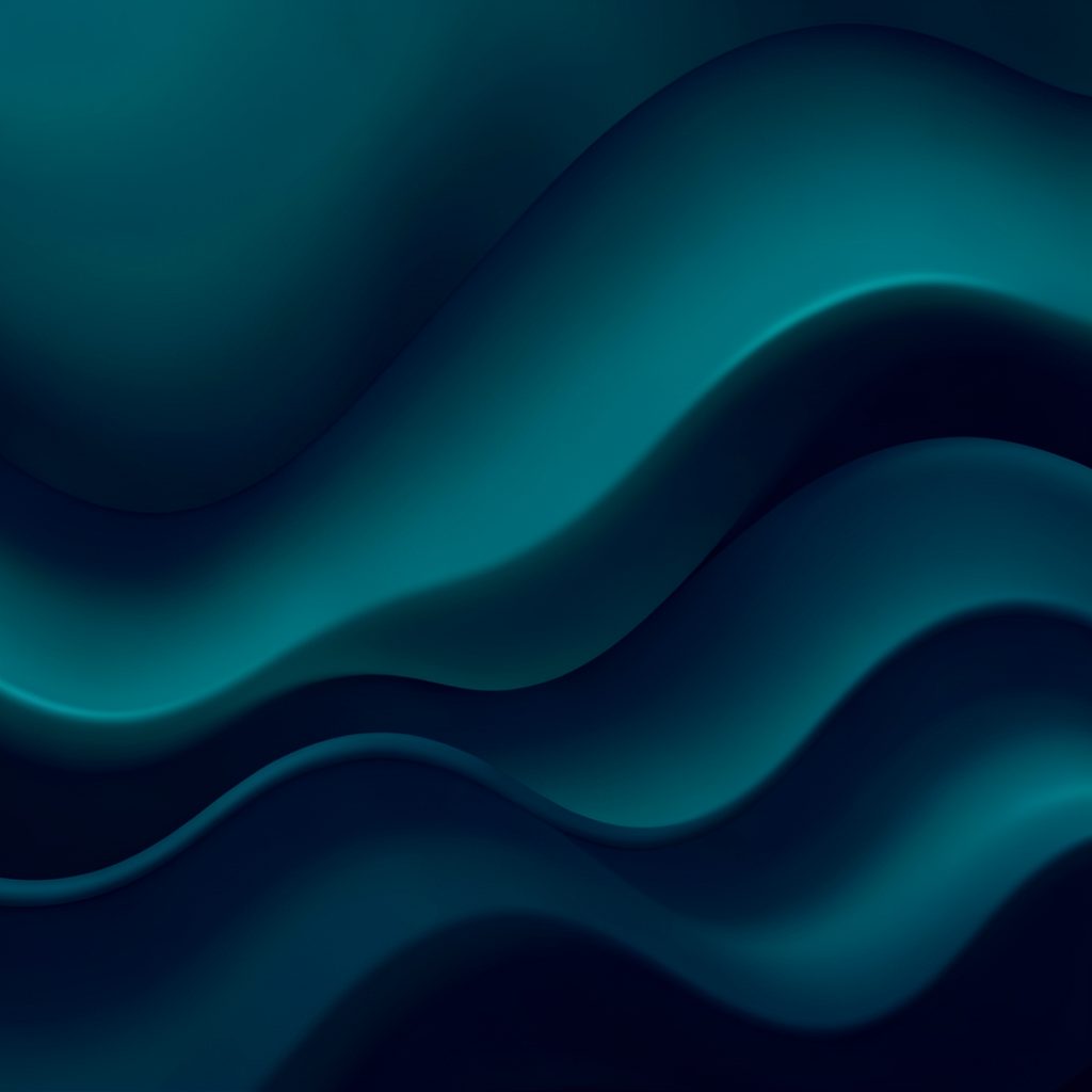 Abstract wavy digital background in dark teal and navy hues, smooth glossy texture, calm and modern mood